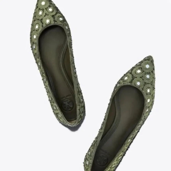 TORY BURCH NWOT Yasmin‎ Ballet Pointed Toe Flats in Olivo Multi - Picture 3 of 12